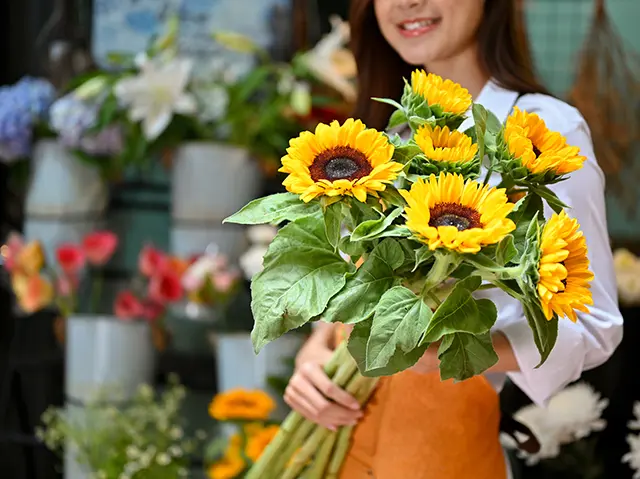 ひまわりを持つ花屋の店員 | 父の日 花のギフト・プレゼント特集2026