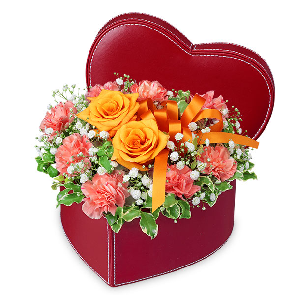 【バラ特集】オレンジバラのハートボックスアレンジメント 512422 ｜花キューピットのバラ 花のギフト・プレゼント特集2023