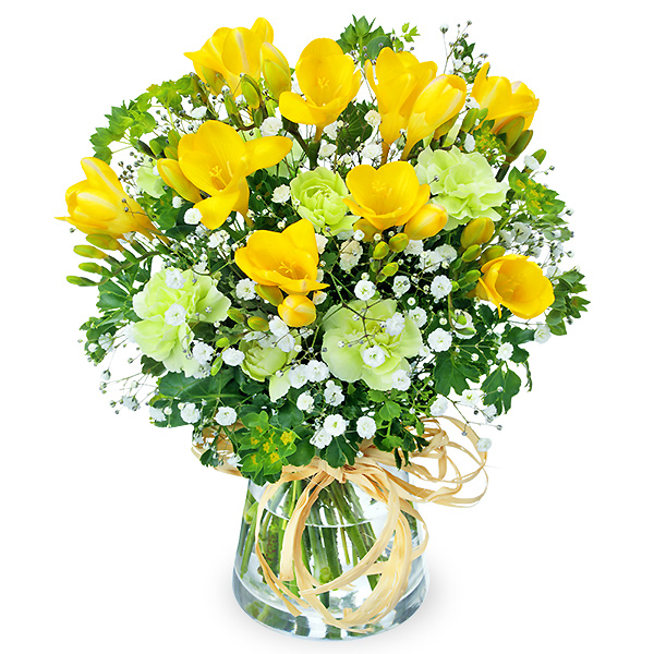【春の誕生日特集】フリージアのグラスブーケ（花瓶付き） 512471 ｜花キューピットの春の誕生日 花のギフト・プレゼント特集2023