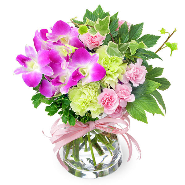 【夏の花贈り特集】デンファレのグラスブーケ（花瓶付き）
