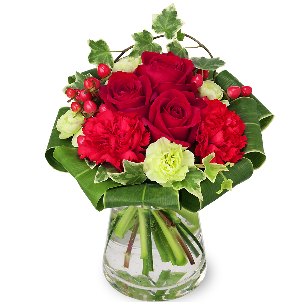【結婚記念日】赤バラのグラスブーケ（花瓶付き）