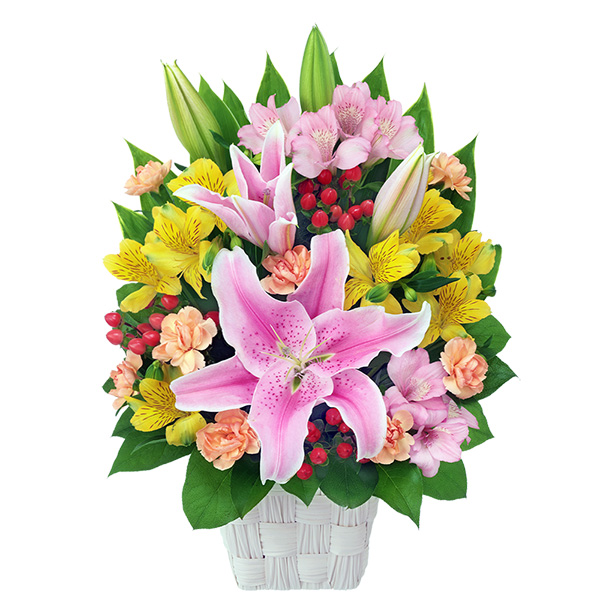 【4月の誕生花（アルストロメリア）】ピンクユリとアルストロメリアのアレンジメント