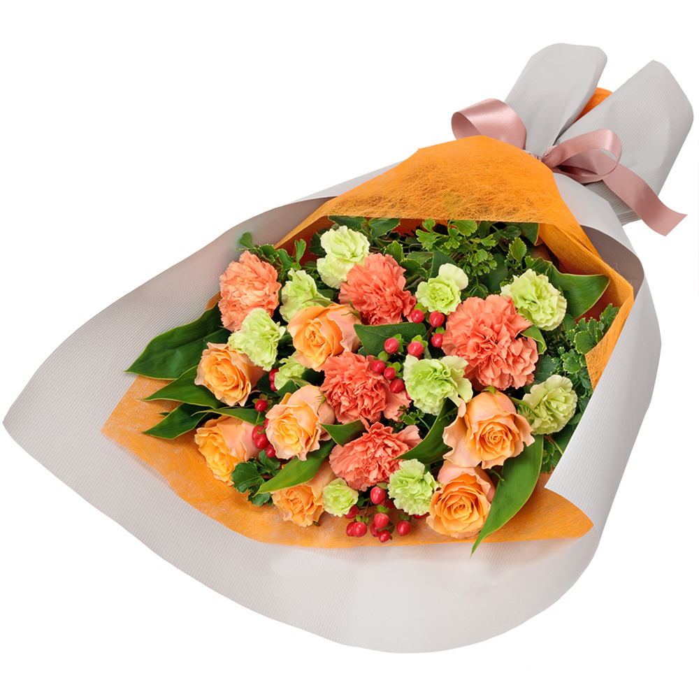 【冬の花贈り特集】オレンジバラの豪華な花束 512563 ｜花キューピットの冬の花贈り 花のギフト・プレゼント特集2022