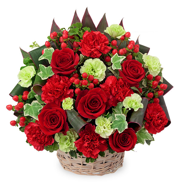【バラ特集】赤色のバスケットアレンジメント 512573 ｜花キューピットのバラ 花のギフト・プレゼント特集2023