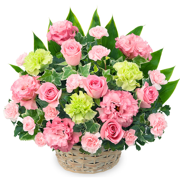 【バラ特集】ピンク色のバスケットアレンジメント 512574 ｜花キューピットのバラ 花のギフト・プレゼント特集2024