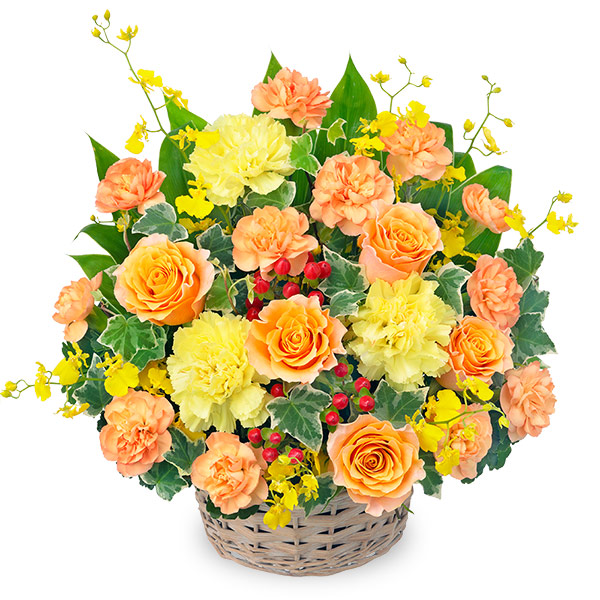 【10月の誕生花（オレンジバラ）】オレンジ色のバスケットアレンジメント