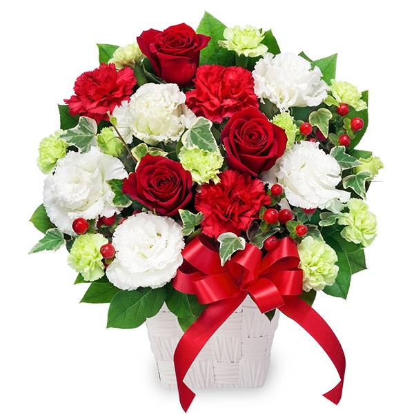 【12月の誕生花（赤バラ）】赤バラと赤リボンのアレンジメント