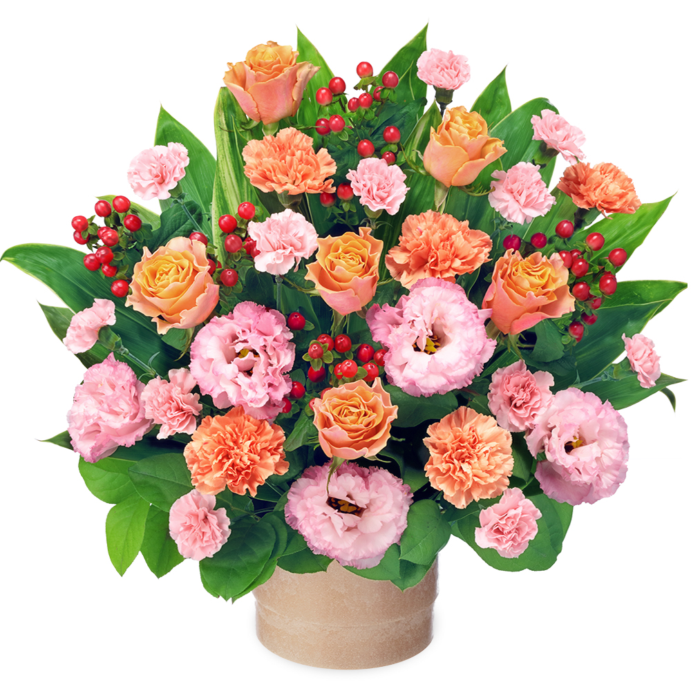【バラ特集】オレンジバラのウッドポットアレンジ 512698 ｜花キューピットのバラ 花のギフト・プレゼント特集2023