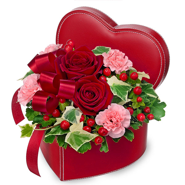 【12月の誕生花（赤バラ）】赤バラのハートボックスアレンジメント