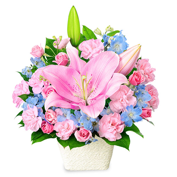 【誕生日フラワーギフト】ピンクユリのパステルアレンジメント