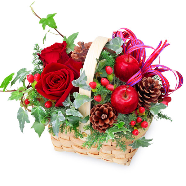 【12月の誕生花（赤バラ）】赤バラのウッドバスケット