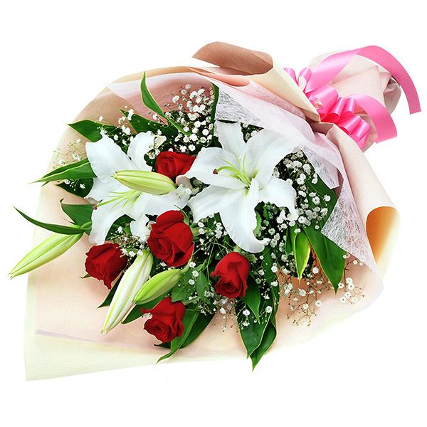 【バラ特集】ユリと赤バラの花束 512776 ｜花キューピットのバラ 花のギフト・プレゼント特集2023