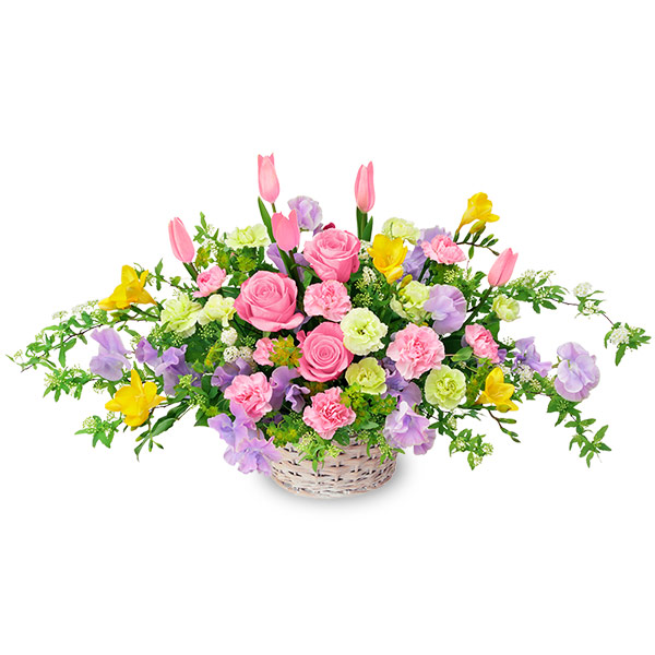 【チューリップ特集】春の花のカラフルなバスケットアレンジメント