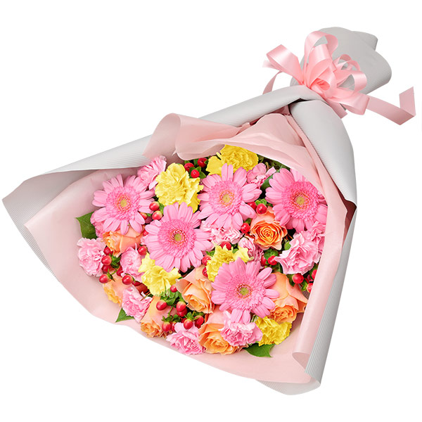 【3月の誕生花（ピンクガーベラ）】オレンジバラとガーベラの花束