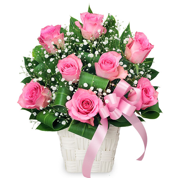 【誕生日フラワーギフト】ピンクバラのリボンアレンジメント
