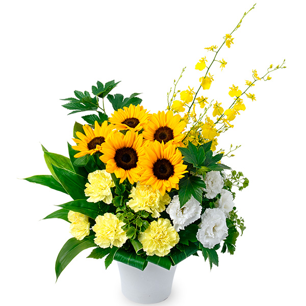 【7月の誕生花（ひまわり）】ひまわりとオンシジウムの華やかなアレンジメント