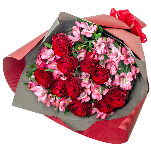 【誕生花 4月（アルストロメリア）（法人）】赤バラとアルストロメリアの豪華な花束