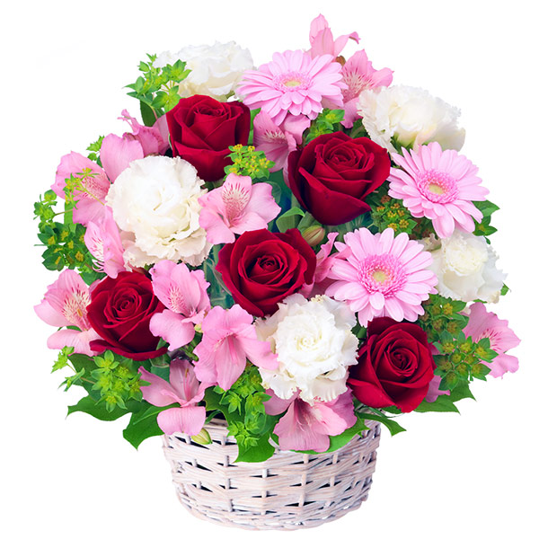 【4月の誕生花（アルストロメリア）】赤バラとアルストロメリアのアレンジメント