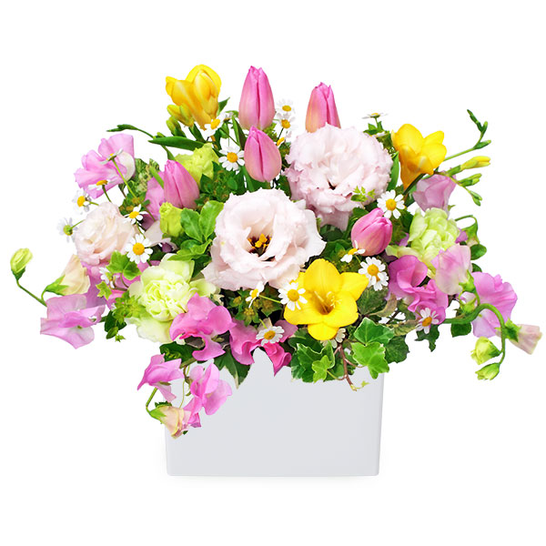 【お祝い】ピンクとイエローのキューブアレンジメント