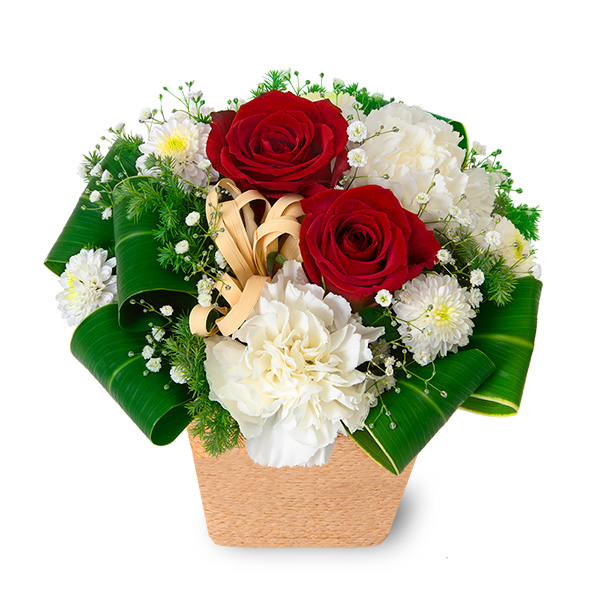 【クリスマスフラワー ランキング】赤バラと白のアレンジメント