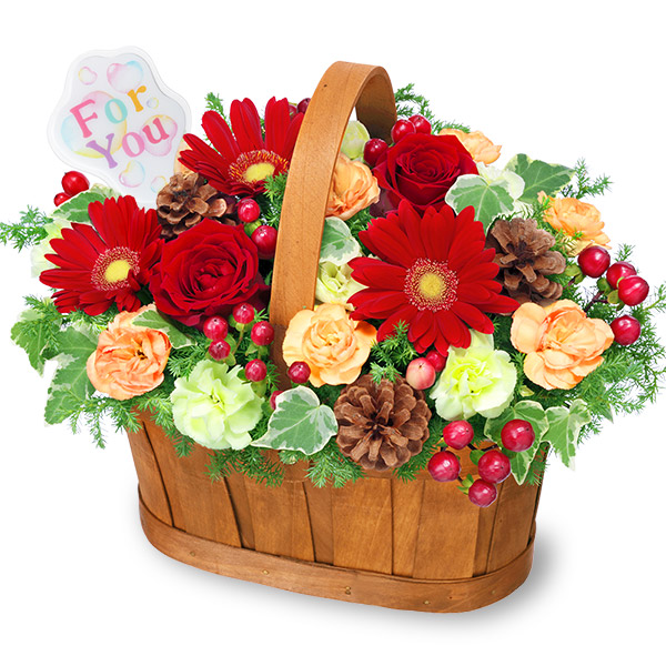 【12月の誕生花（赤バラ）】赤バラのハーモニーバスケット