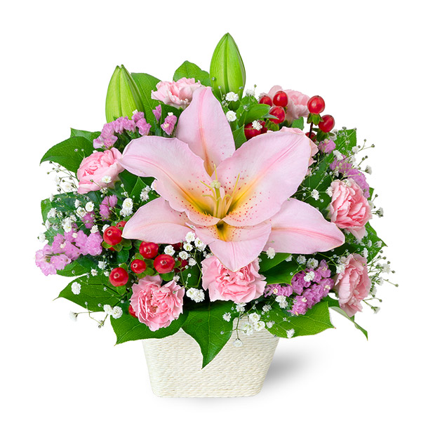 【誕生日フラワーギフト】ピンクユリのシックなアレンジメント