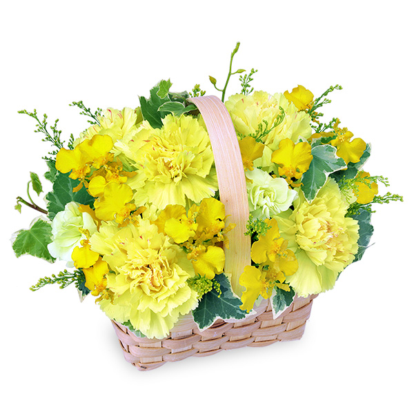 【誕生日フラワーギフト】黄色のウッドバスケット