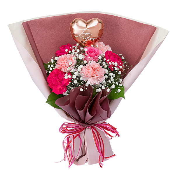 【5月の誕生花（ピンクバラ）】ピンクバラのハートバルーンブーケ