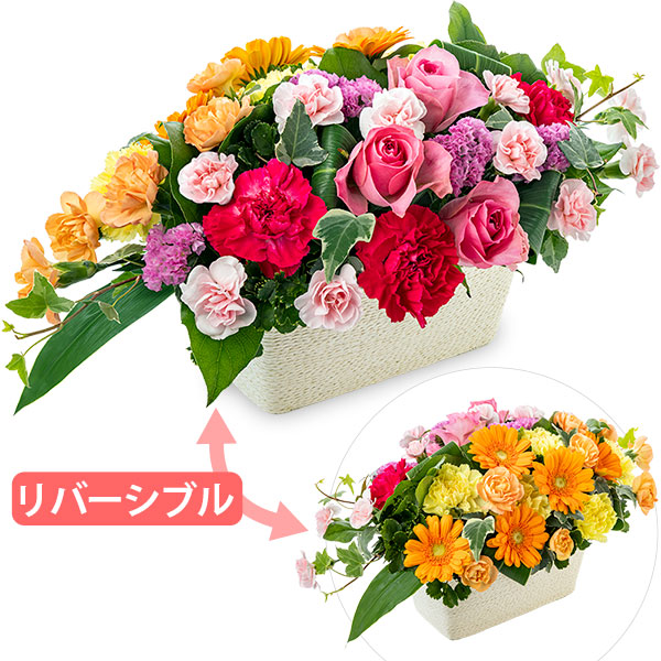 ピンクバラとオレンジガーベラのリバーシブルアレンジメント