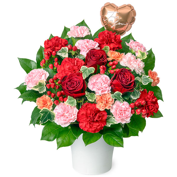 【12月の誕生花（赤バラ）】赤バラのハートバルーンアレンジメント