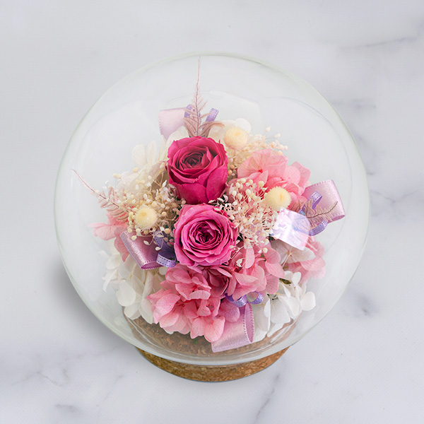 【母の日プリザーブドフラワー】ピンクバラのプリザーブドフラワーガラスドーム