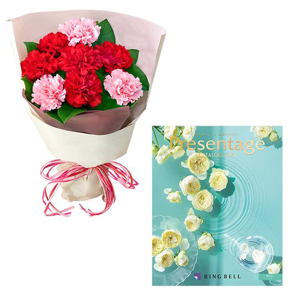 【母の日セットギフト】カーネーションの花束（レッド）と【リンベル】Presentage カタログギフト DUO