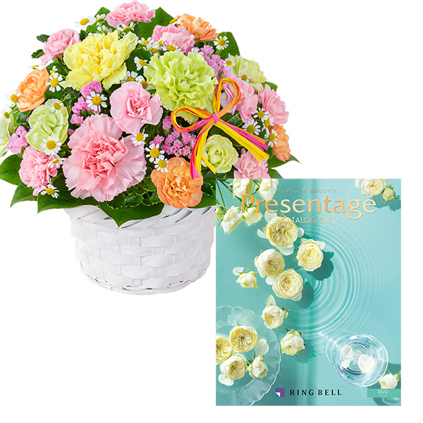 【母の日セットギフト】カーネーションのミックスアレンジメントと【リンベル】Presentage カタログギフト DUO