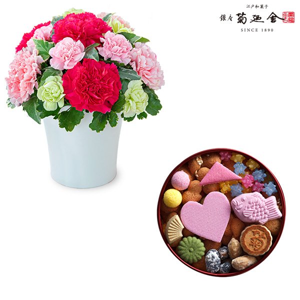 【母の日セットギフト】グラマラス（ピンク）と【銀座菊廼舎（きくのや）】登録商標 冨貴寄（ふきよせ）ハート日和