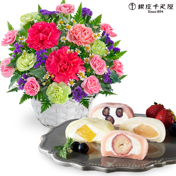 【母の日セットギフト】華やかなアレンジメントと【銀座千疋屋】銀座フルーツ大福 8個入