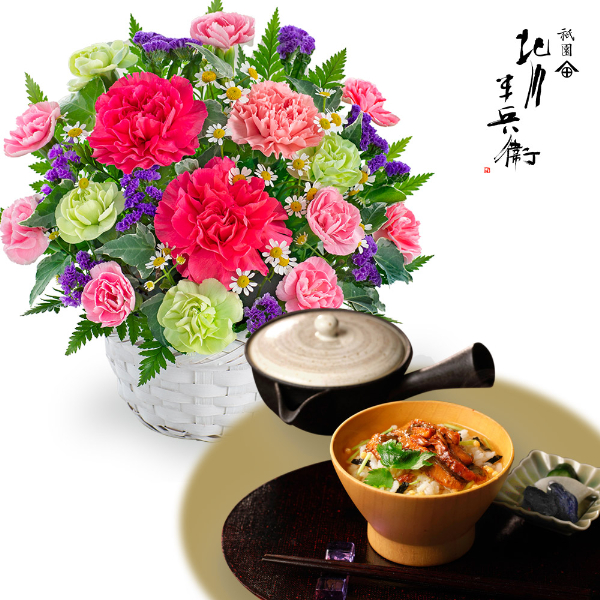 【母の日セットギフト】華やかなアレンジメントと【祇園 北川半兵衛】高級海鮮茶漬け 3種