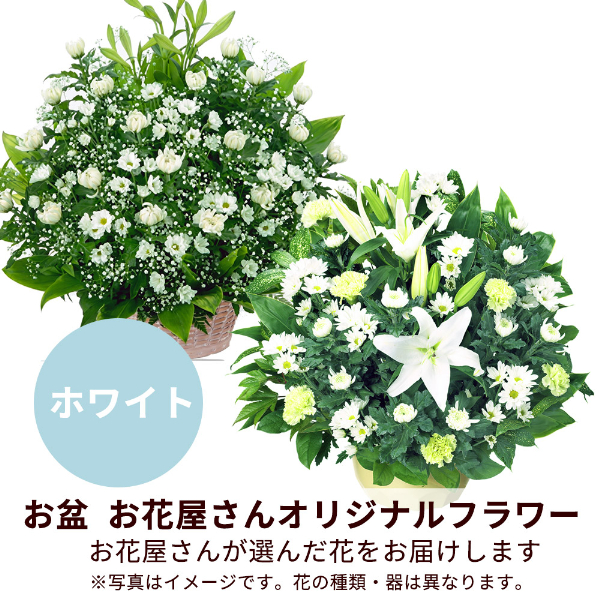 【お盆お花屋さんおすすめギフト】【花屋オリジナル】お供えのアレンジメント（白上がり）