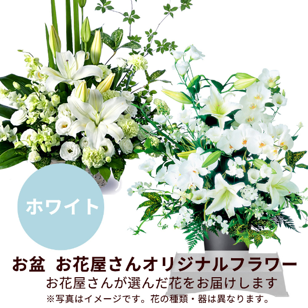 【お盆お花屋さんおすすめギフト】【花屋オリジナル】お供えのアレンジメント（白上がり）