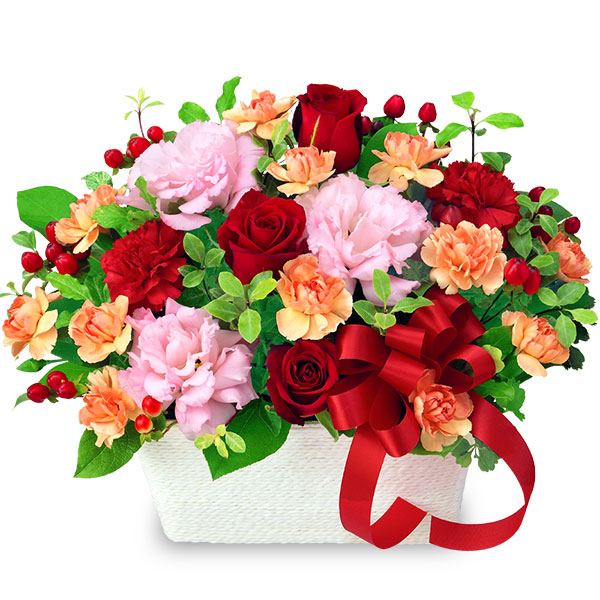 【母の日】赤バラとリボンのアレンジメント） og512085 ｜花キューピットの母の日プレゼント特集2022