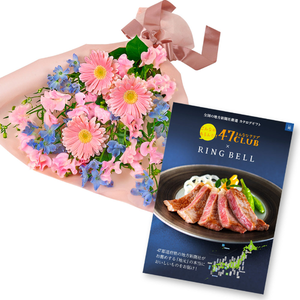 【グルメカタログ10000円】ピンクスイートピーの爽やかな花束とグルメカタログ10000円コース