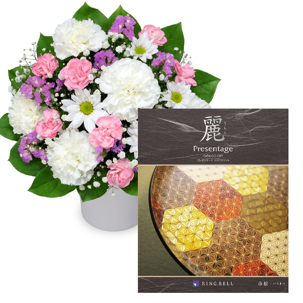 【お供えセットギフト】お供えのアレンジメントとグルメカタログ 麗(うらら) 〔市松(いちまつ)〕