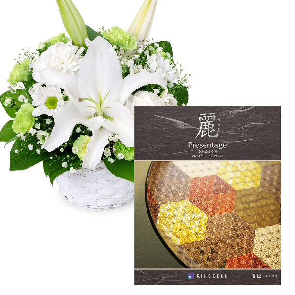 【お供えセットギフト】お供えのアレンジメントとグルメカタログ 麗(うらら) 〔市松(いちまつ)〕