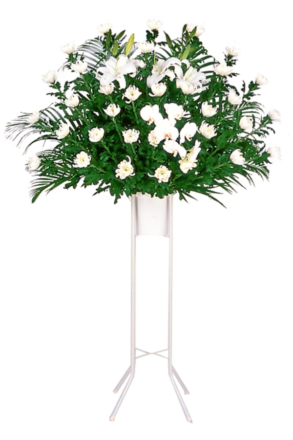 【スタンド花・花輪（葬儀・葬式の供花）】お供え用スタンド１段（白あがり）