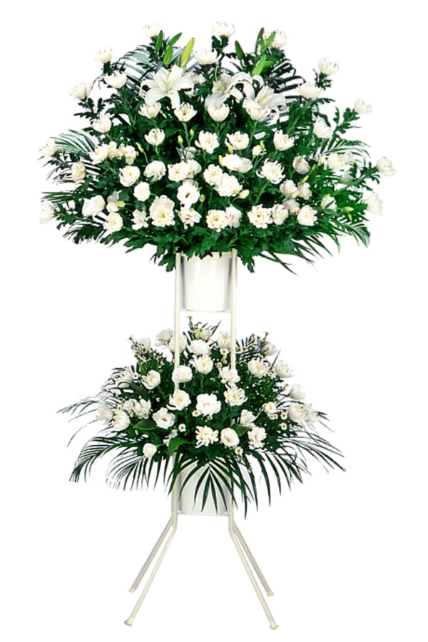【スタンド花・花輪（葬儀・葬式の供花）】お供え用スタンド２段（白あがり）