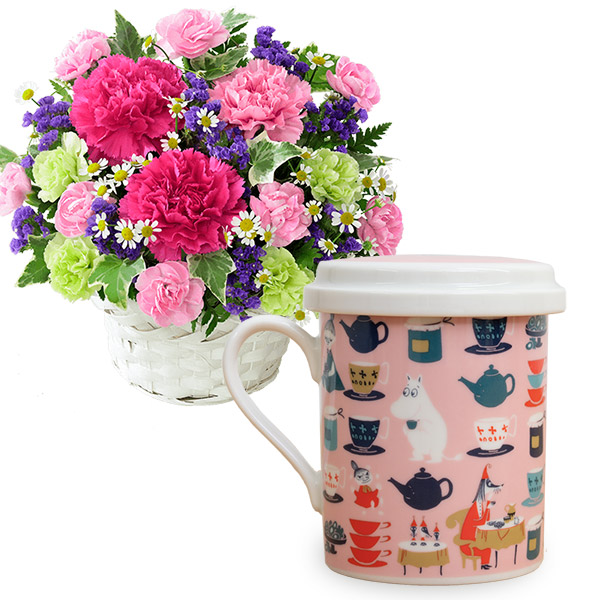 華やかなアレンジメントとムーミン MAMMA'S TREAT マグカップ t73521321 ｜花キューピットの母の日 お花とセットの特集2021