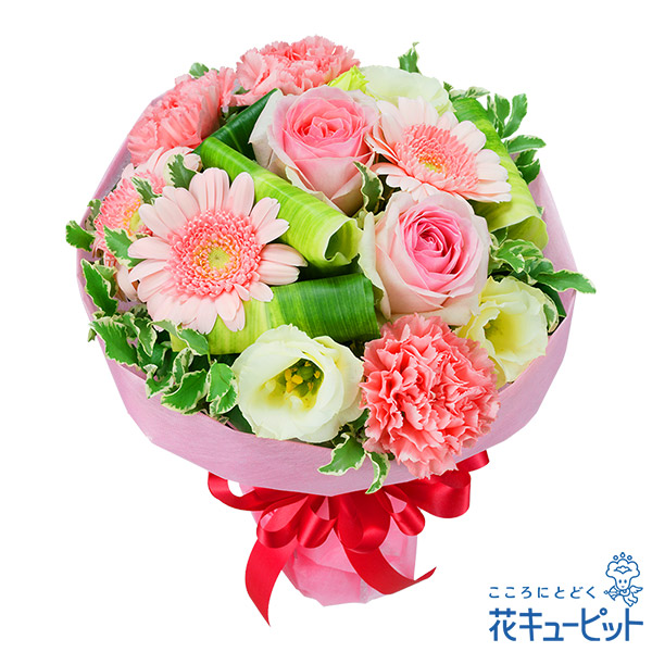 ピンクバラとガーベラのブーケ 花束 花や花束の宅配 フラワーギフト通販なら花キューピット