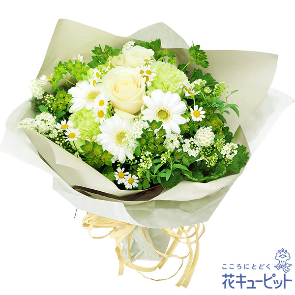【花束】白バラのナチュラルブーケシンプル＆ナチュラルなおしゃれブーケ