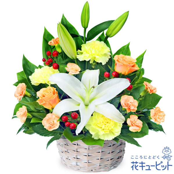【6月の誕生花（ユリ）】白ユリのアレンジメントナチュラルカラーでまとめたアレンジメント