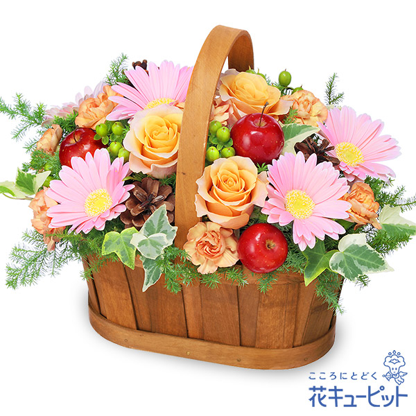 【冬の花贈り】オレンジバラのウィンターバスケット冬の季節を明るく彩る贈り物