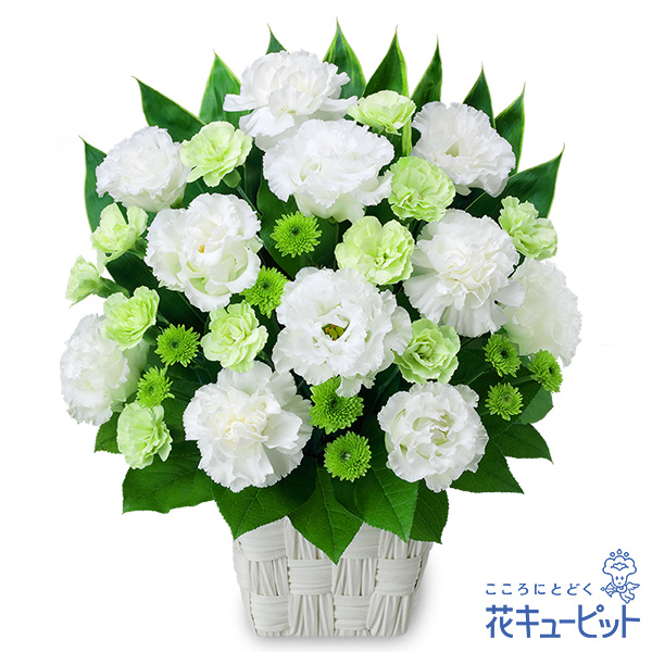 【お供え・お悔やみの献花】お供えのアレンジメント白い花を中心にボリュームを出しました